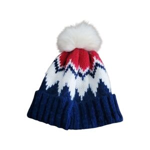 Vintage Knit Zig Zag Winter Pom Pom Ski Hat